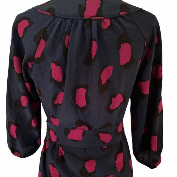 Annie Griffin Silk Navy Blue Pink Animal Print Tunic Dress w/ Sash - M - Picture 5 of 12